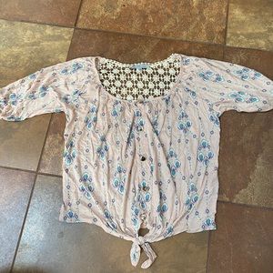 Blush lace back blouse